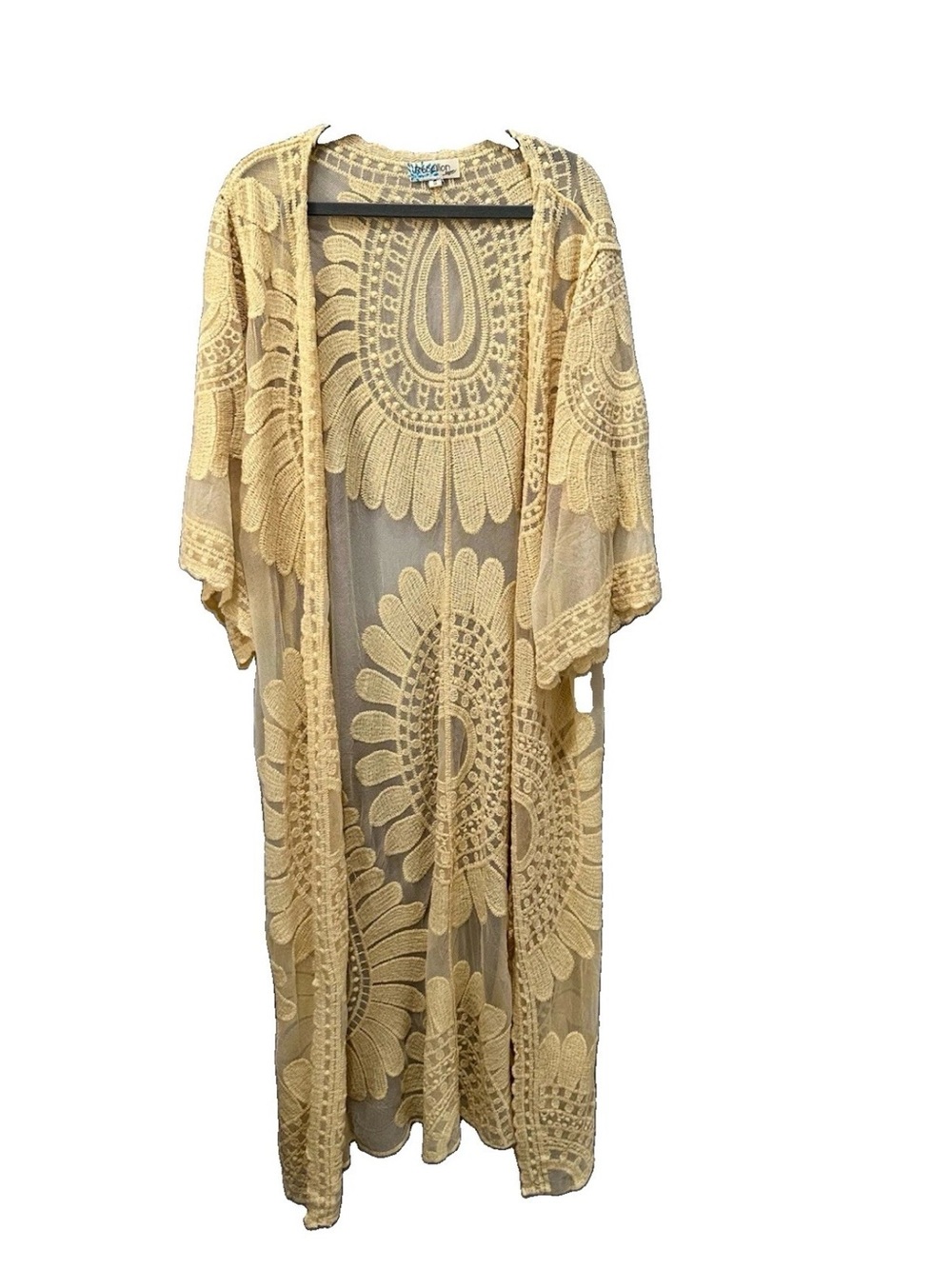 Boho Lace Long Duster Cardigan‎ Rebellion Again Size S Sheer Floral Festival